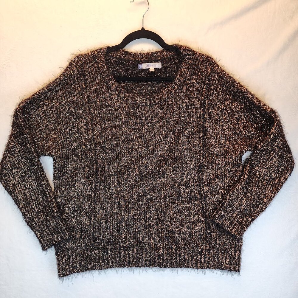 Jennifer Lopez Gold And Brown Metallic Fuzzy Sweater Sz Large JLO Tinsel Bronze